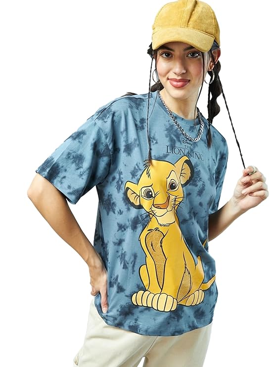 Bewakoof Women's 100% Cotton Graphic Print Oversized Fit Round Neck T-Shirt